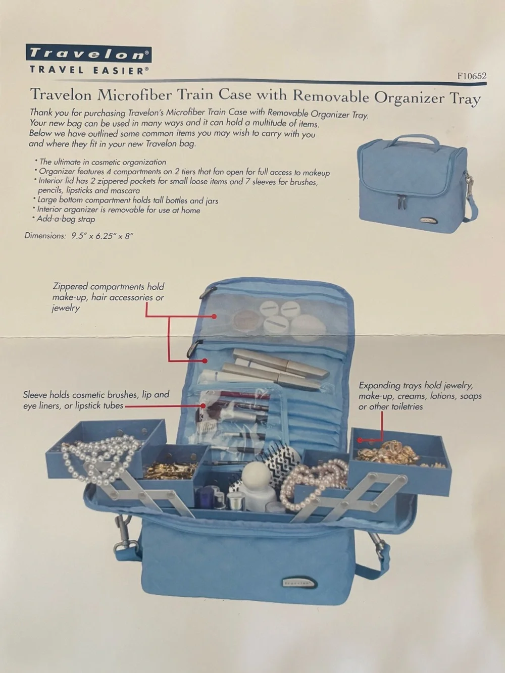 Travelon Makeup Train Case / Cosmetic Organizer Lime Green